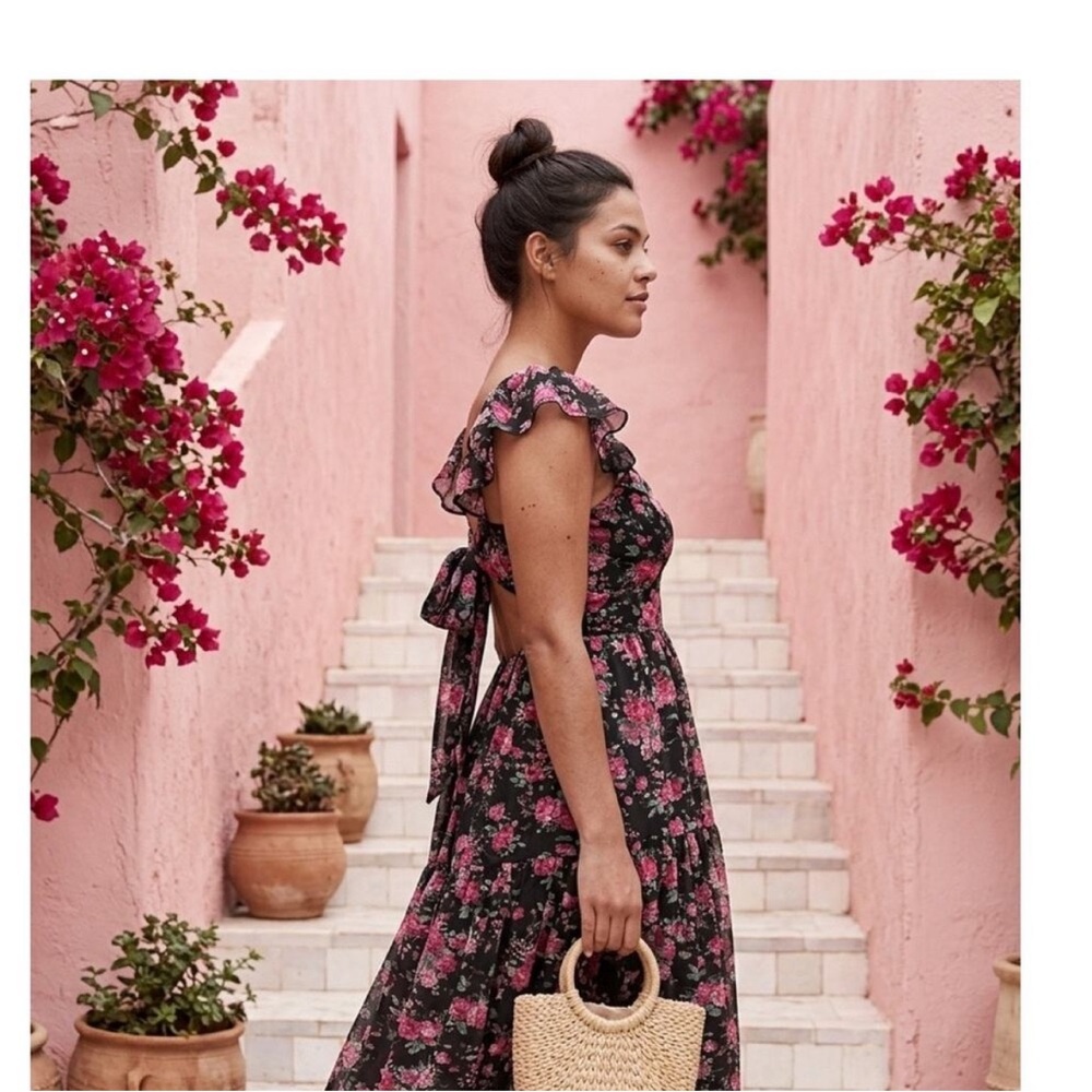 NWT Altar'd State Anthropology Maxi Dress Pink Black Floral Print women’s XXS - Picture 10 of 13